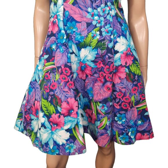 Vintage 80s Floral Swing Dress S Tropical Halter Crinoline Summer Party Prom - Picture 3 of 7